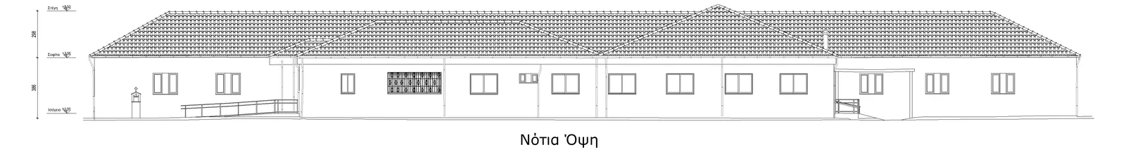 Νότια όψη δεύτερου κτιρίου του έργου, 1:100