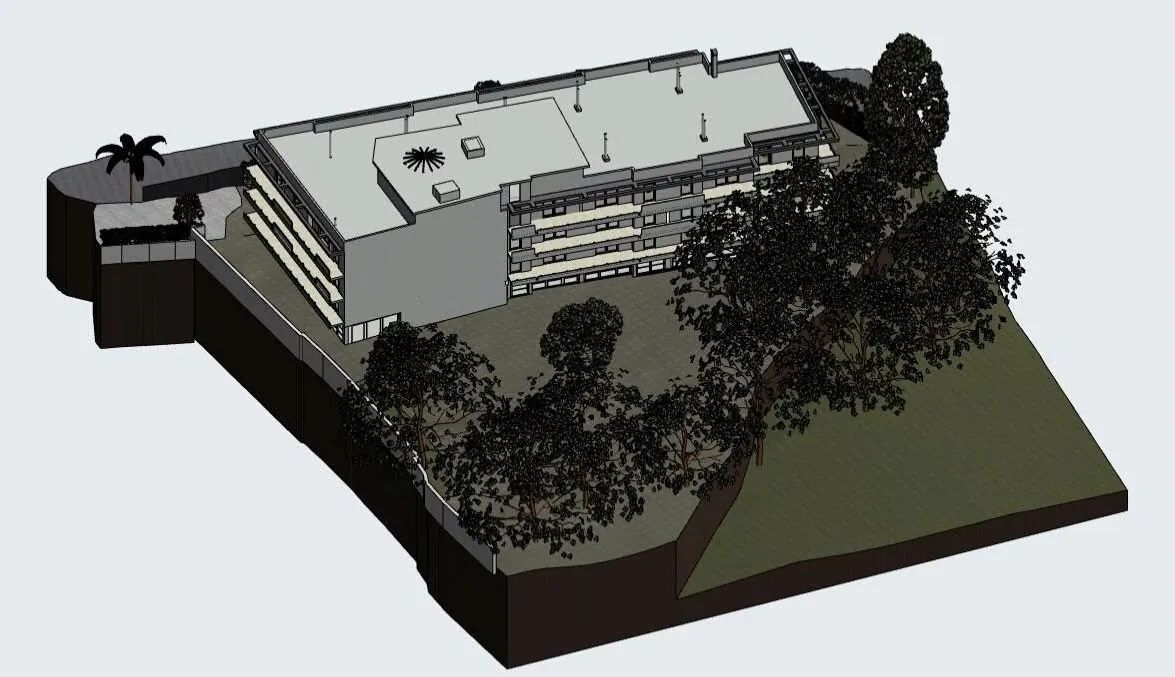 Μοντέλο ArchiCAD 3D πολυώροφου κτιρίου και του οικοπέδου του, από νέφος σημείων
